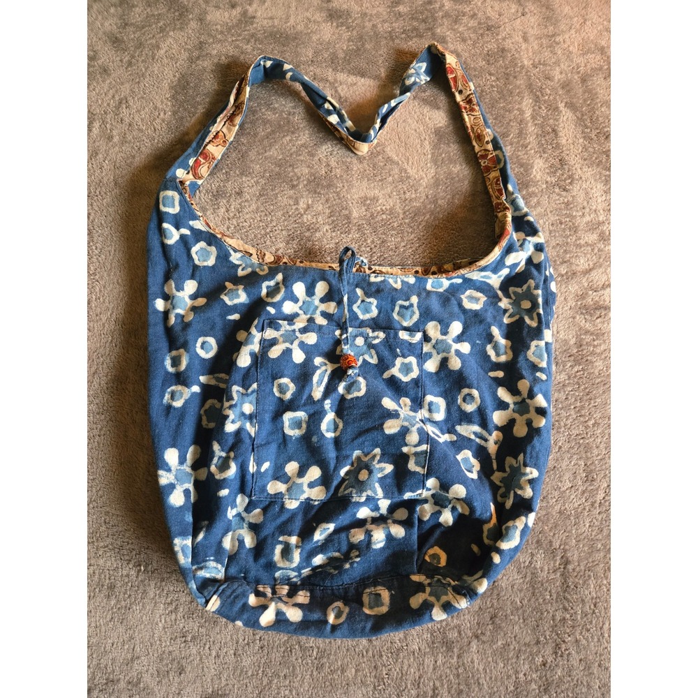 Unbranded Hobo Bag Womens OS Blue Good Reversible Cotton Floral Paisley India